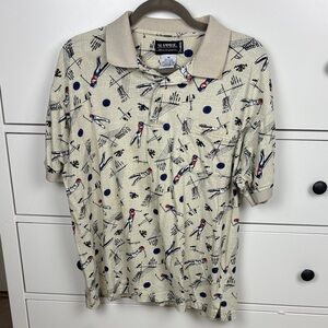 Vintage Slammer by Munsingwear Cream Golf Pattern Polo Shirt - Size M